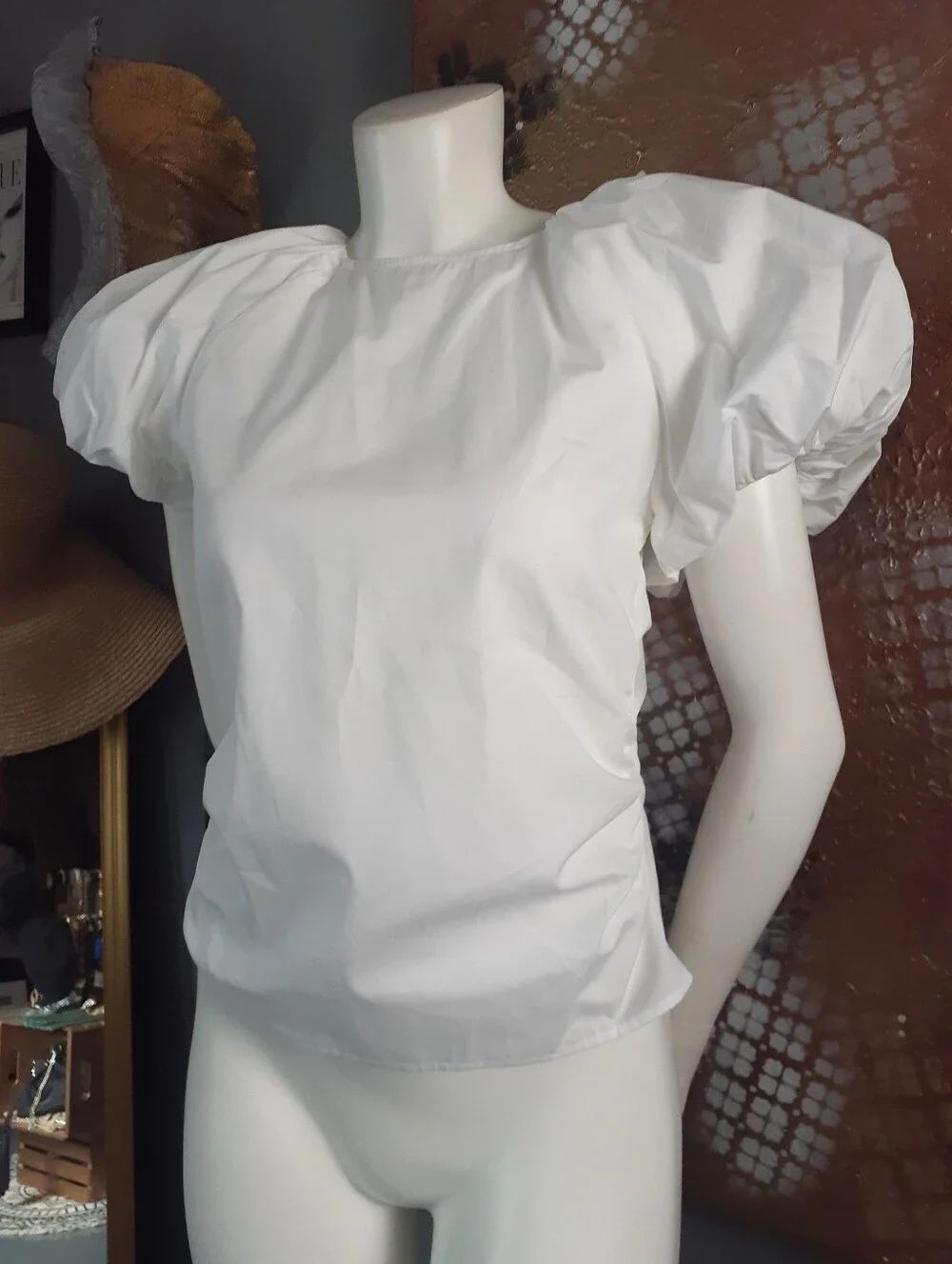 Zara Nwt White Puff Sleeve Women's Top 100% Cotton